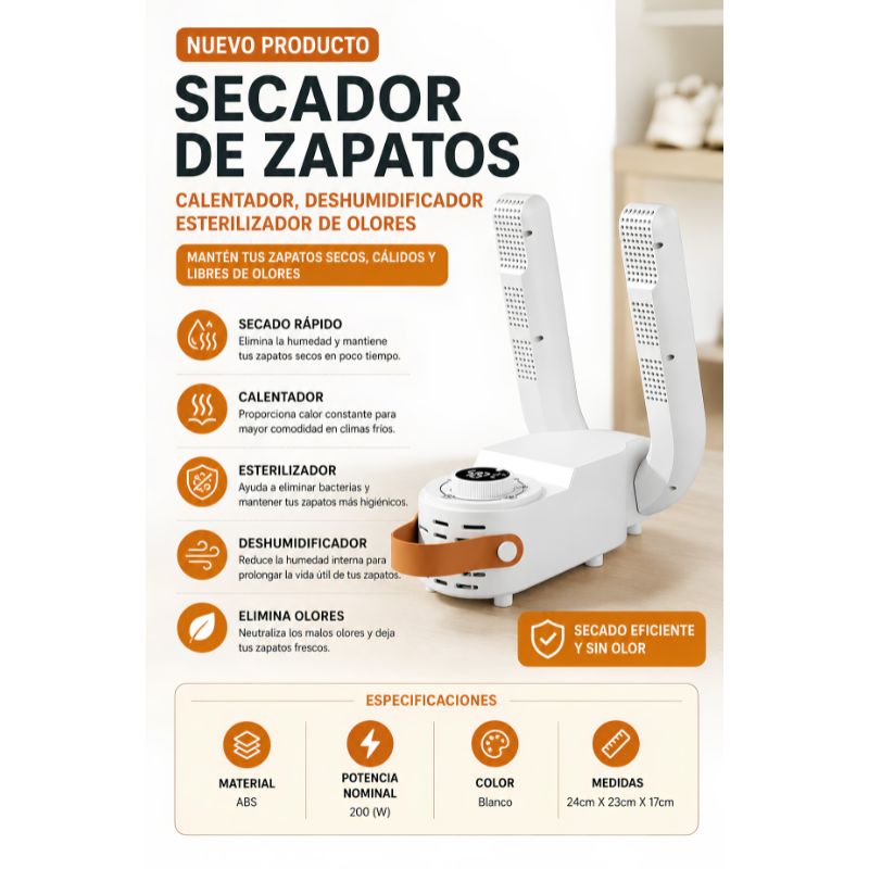 Secador de Zapatos Eléctrico UV – Deshumidificador Anti Olor y Calentador Rápido